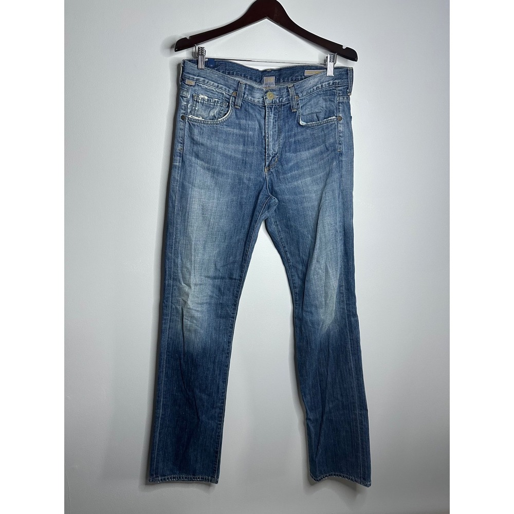 Citizens of Humanity Sid Straight Leg Jeans Womens 31 Blue EUC Distressed Denim